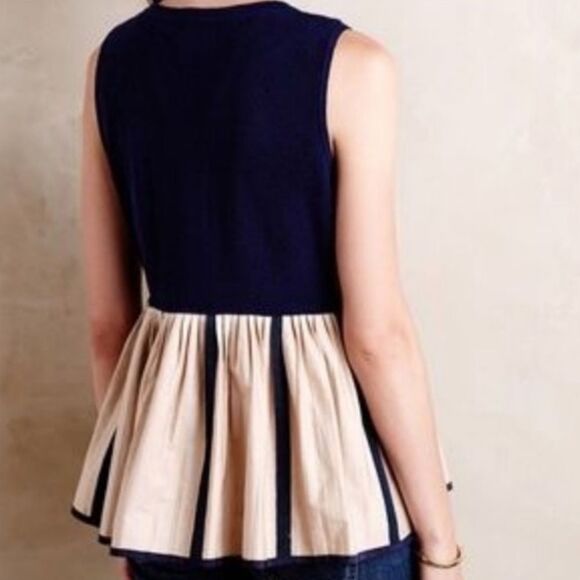Anthropologie Women's Moth Darcy Peplum Knit Pleated Sleeveless Sweater Top Sz S - Picture 3 of 11
